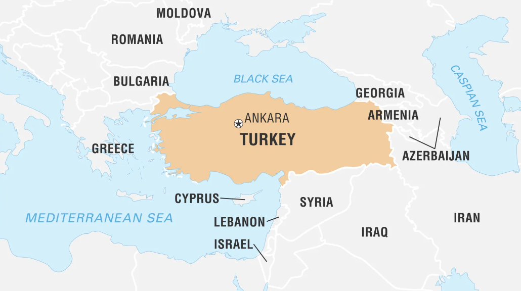 Turkey is geographically located in two continents, and between the Mediterranean Sea and Black Sea | UPSC PYQs