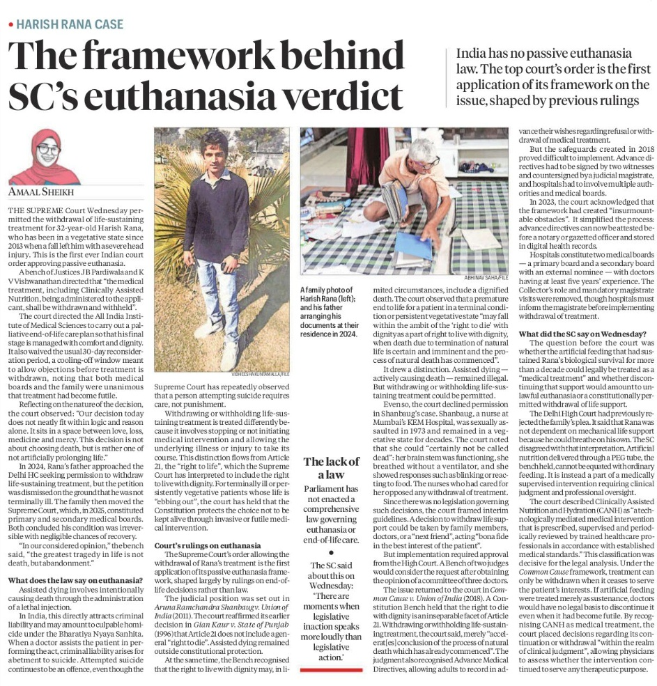 Framework Behind Euthanasia Vertict | Harish Rana Case | UPSC 